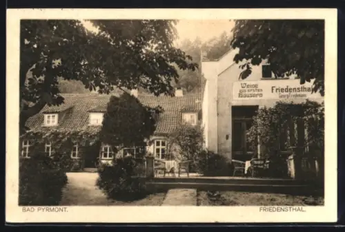 AK Bad Pyrmont, Café Restaurant Konditorei Friedensthal, Besitzer G. Freckmann