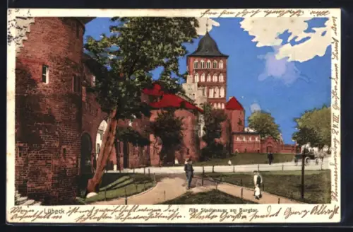 AK Lübeck, Alte Stadtmauer am Burgtor