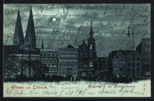 Mondschein-AK Lübeck, Eingang in die Holstenstrasse