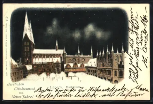 AK Lübeck, Marktplatz im Winter