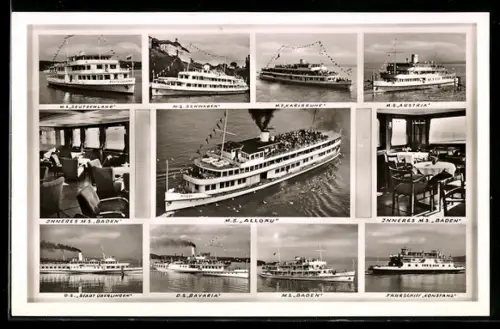 AK Passagierschiffe auf dem Bodensee, M.S. Schwaben, M.S. Karlsruhe, M.S. Deutschland, M.S. Baden