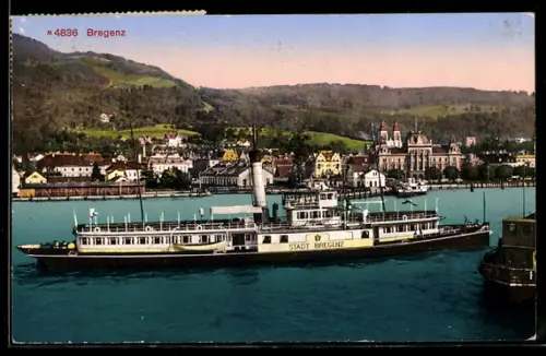 AK Bregenz, Dampfer Stadt Bregenz auf dem Bodensee