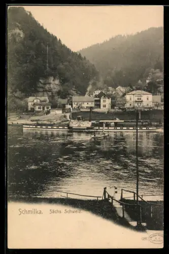 AK Schmilka, Elbpartie mit Raddampfer Dresden