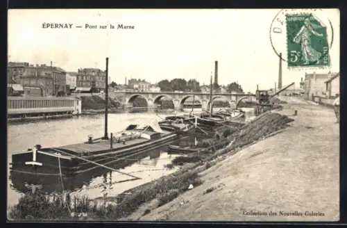 AK Épernay, Pont sur la Marne