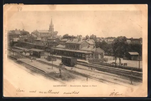 AK Saint-Just-en-Chaussée, Boulevard, Eglise et Gare