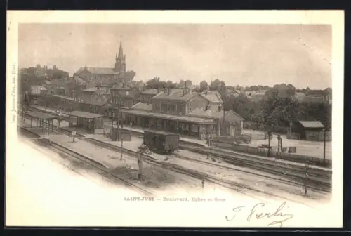 AK Saint-Just-en-Chaussée, Boulevard, Eglise et Gare