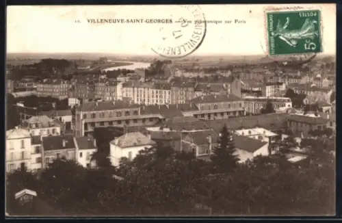 AK Villeneuve-Saint-Georges, Vue panoramique sur Paris