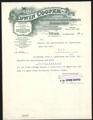 Rechnung Wien 1905, Edwin Cooper, Oel-Fettwaren und chemisch-technische Produkte, Firmenlogo
