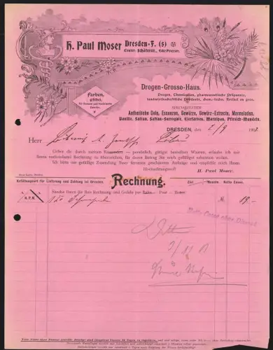 Rechnung Dresden 1903, H. Paul Moser, Drogen-Grosso-Haus, Firmenlogo mit Hermes und Stab