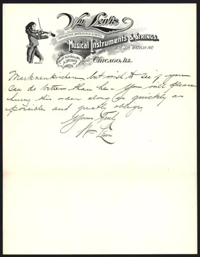 Briefkopf Chicago, Wm. Lewis, Musical Instruments & Strings, Paganini mit Violine