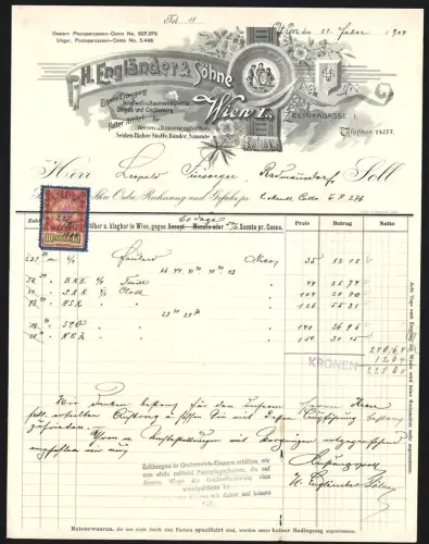 Rechnung Wien 1904, H. Engländer & Söhne, Schafwoll- und Baumwoll-Bekleidung, Zelinkagasse 1, Firmenlogo