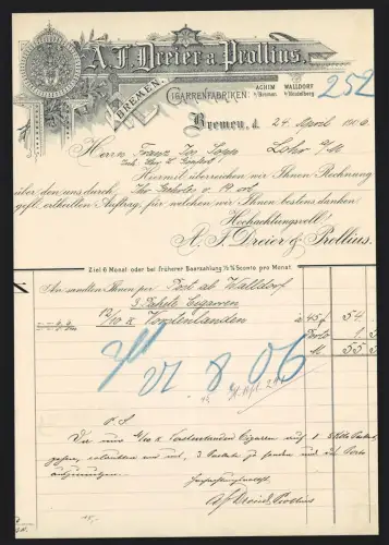 Rechnung Bremen 1906, A. F. Dreier & Prallius, Zigarrenfabriken, Emblem