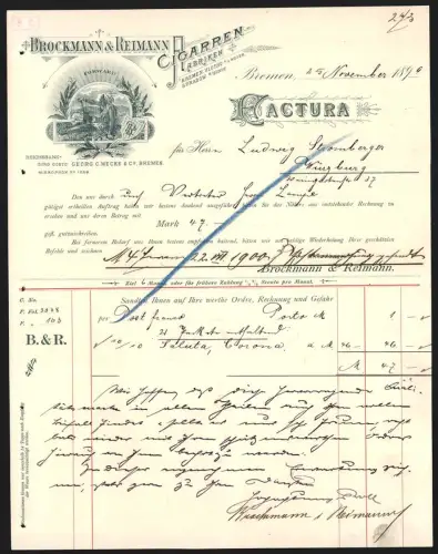 Rechnung Bremen 1899, Brockmann & Reimann, Zigarrenfabriken, Firmenkürzel im Wappen
