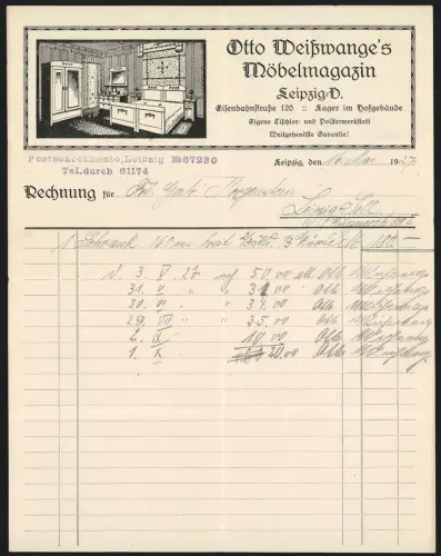 Rechnung Leipzig 1927, Otto Weisswange, Möbelmagazin, Schlafzimmereinrichtung