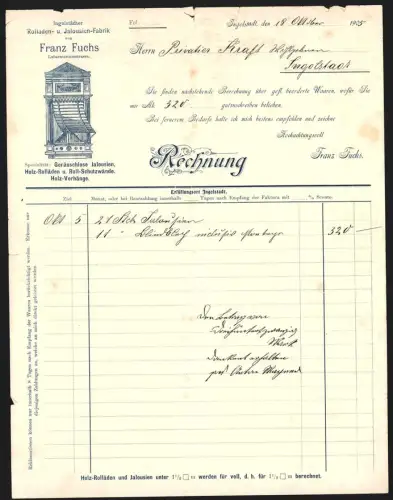 Rechnung Ingolstadt 1905, Franz Fuchs, Rolladen- u. Jalousien-Fabrik, Jalousien an einem Fenster