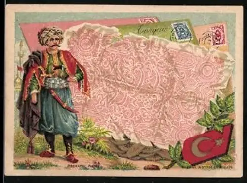 Sammelbild Eleganter Mann mit Schnurrbart und Säbel neben einem Geldschein