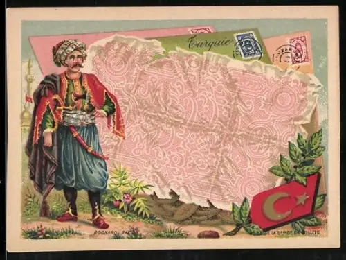 Sammelbild Mann mit Schnurrbart und Säbel neben osmanischem Geldschein