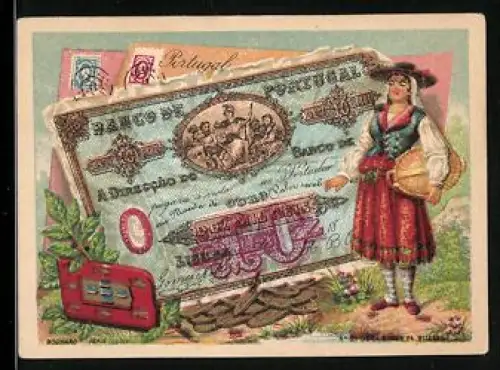 Sammelbild Frau mit Korb unter dem Arm neben einem Milreis-Schein