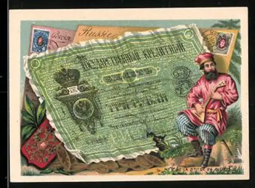Sammelbild Mann in Tracht und russischer Geldschein