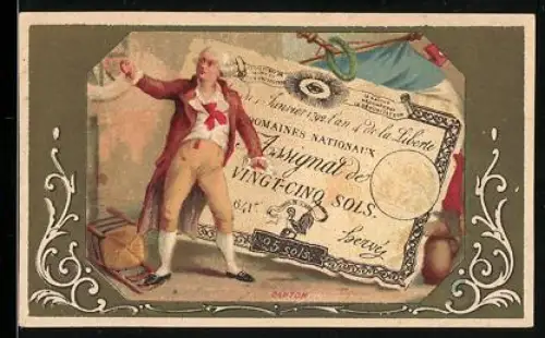 Sammelbild Geldschein 25 Sols, Flagge mit Kranz