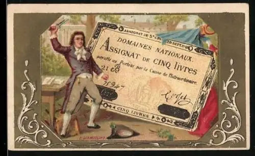 Sammelbild Melun, Villemain Leconte & Saussier, Geldschein 5 Livres