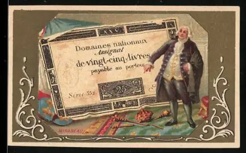 Sammelbild Geldschein 25 Livres, Mann in feiner Kleidung