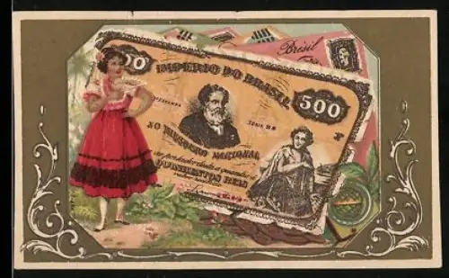 Sammelbild Brasilianischer Geldschein 500 Reis, Elegante Dame in Tracht
