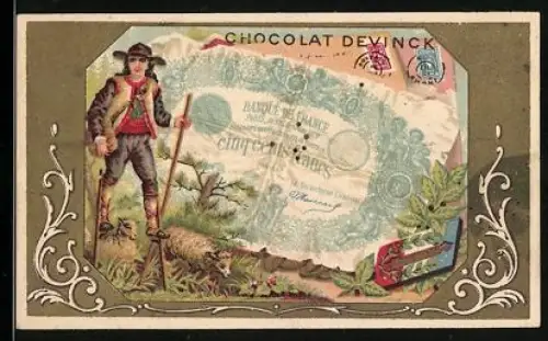 Sammelbild Paris, Chocolat Devinck, 175 Rue St. Honoré, Geldschein 500 Franken, Wappen