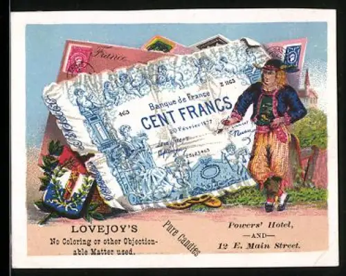 Sammelbild Lovejoy`s Pure Candies, Französischer Geldschein 100 Francs