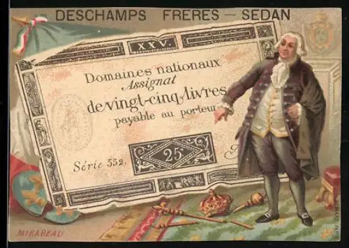 Sammelbild Sedan, Deschamps Frères, Place du Rivage 5, Geldschein 25 Livres mit Wappen
