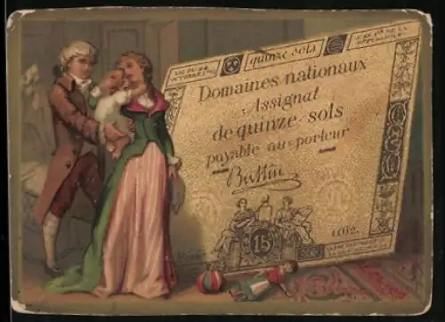 Sammelbild Geldschein 15 sols, Familie mit Kleinkind
