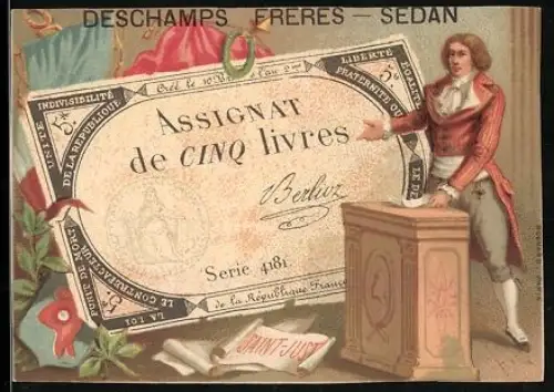 Sammelbild Sedan, Deschamps Frères, 5 Livres, Mann hält eine Rede