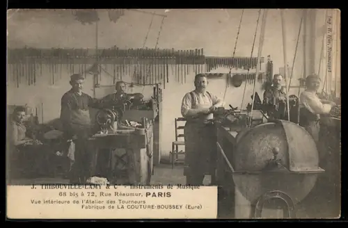 AK Paris, Vue intérieure de l`atelier des tourneurs de la fabrique d`instruments de musique, 68, Rue Réamur