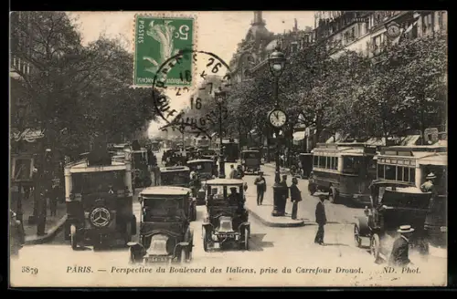 AK Paris, Perspective du Boulevard des Italiens, prise du Carrefour Drouot