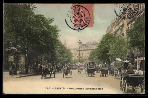 AK Paris, Boulevard Montmartre avec voitures et passants animés