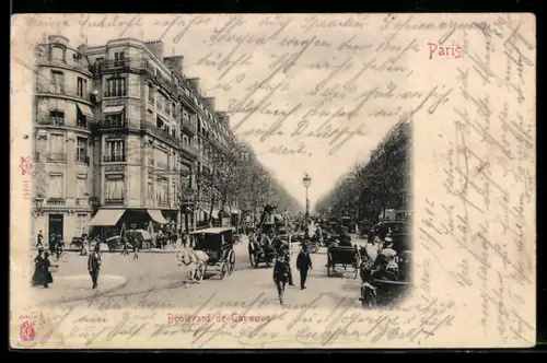 AK Paris, Boulevard de Capucine avec voitures et passants animés