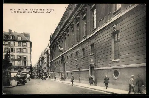 AK Paris, La Rue de Richelieu et la Bibliothèque Nationale