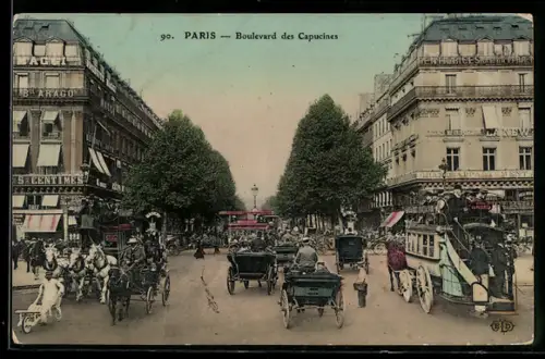AK Paris, Boulevard des Capucines avec calèches et omnibus