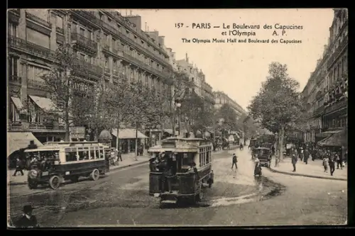 AK Paris, Le Boulevard des Capucines et l`Olympia avec tramway et bus