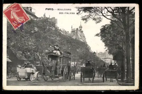 AK Paris, Boulevard des Italiens avec voitures et omnibus à cheval