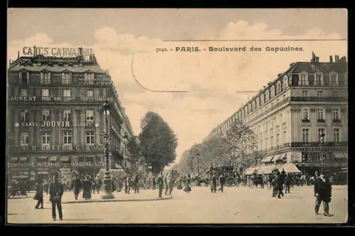 AK Paris, Boulevard des Capucines avec passants et bâtiments historiques