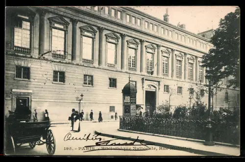 AK Paris, Bibliothèque Nationale, Rue Richelieu