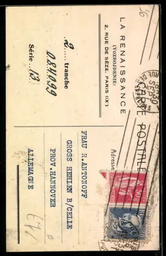 AK Paris, La Renaissance, Vozrojdenie, 2, Rue de Sèze