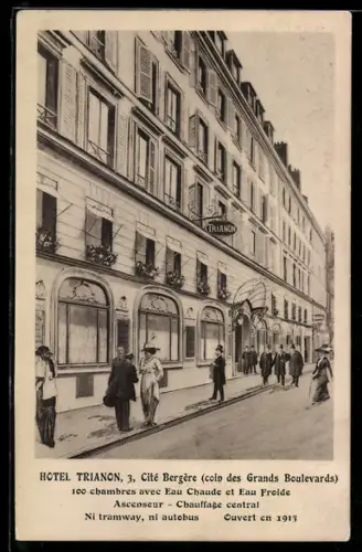 AK Paris, Hotel Trianon, 3, Cité Bergers, Coin des Grands Boulevards