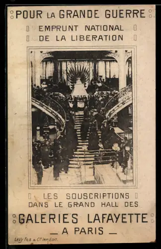 AK Paris, Souscriptions dans le grand hall des Galeries Lafayette pour l`Emprunt National de la Libération