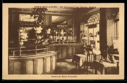 AK Paris, Intérieur de Sam`s Boulevard, American Soda Fountain, 26, Boulevard des Italiens