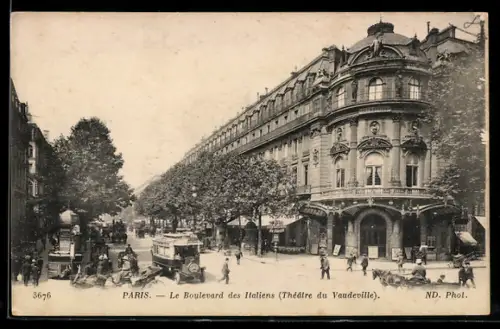 AK Paris, Le Boulevard des Italiens, Théâtre du Vaudeville
