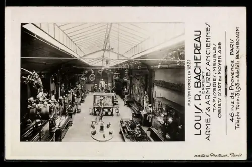 AK Paris, Intérieur de la boutique Louis R. Bacherau, armes et armures anciennes, 46 rue de Provence
