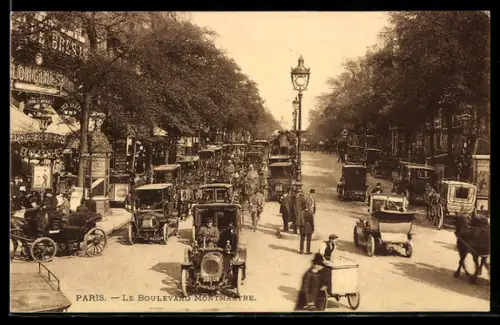 AK Paris, Le Boulevard Montmartre avec circulation animée de voitures et passants