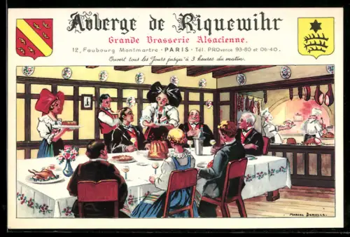 Künstler-AK sign. Marcel Derulle: Paris, Intérieur de l`Auberge de Riquewihr, Grande Brasserie Alsacienne